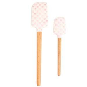 NEW MacKenzie-Childs Rosy Check Spatula Set of 2 Pastel Pink Luxury  Kitchen